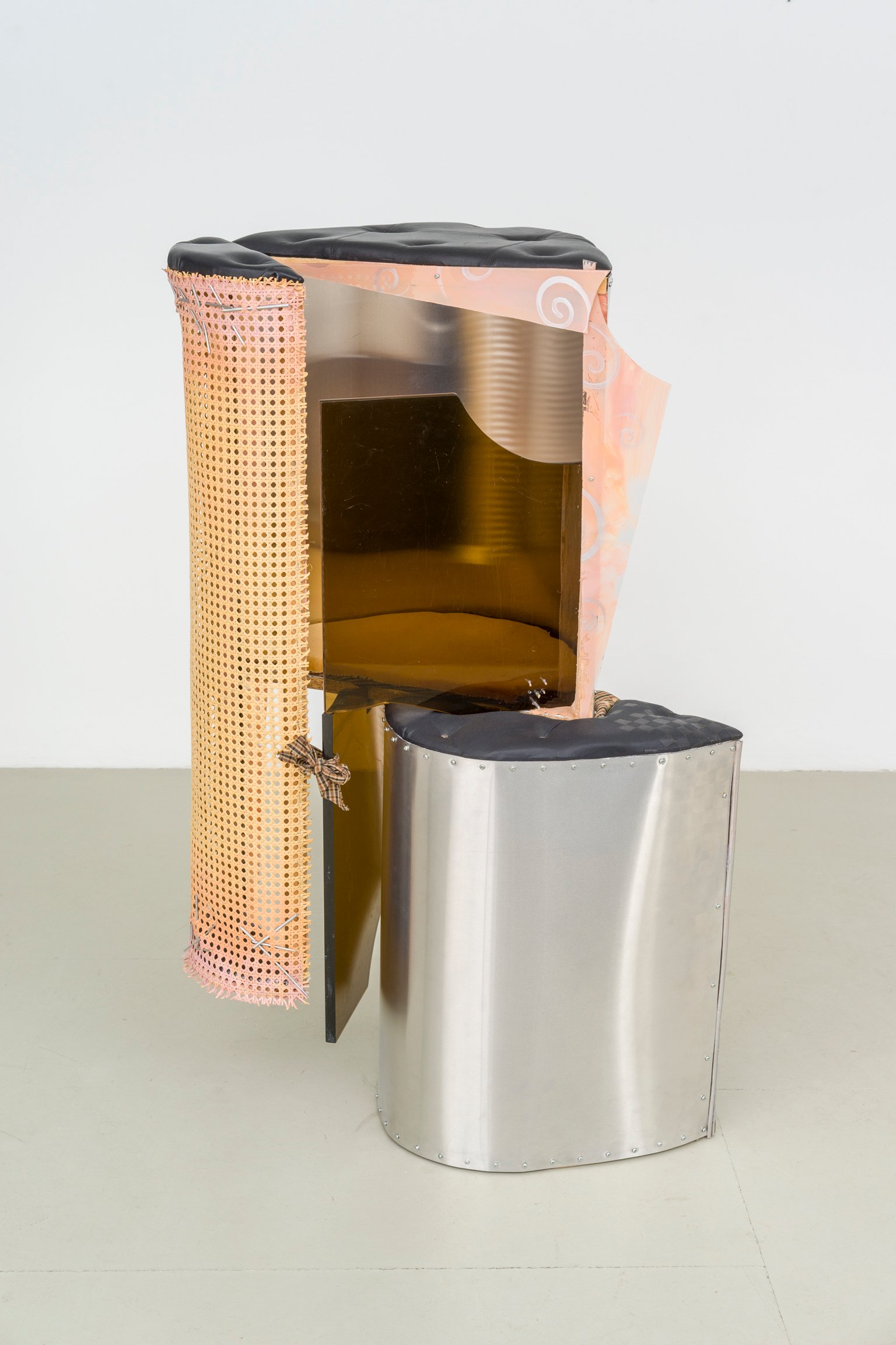 SoHo Witch by Miriam Schmitz, 2023, WOOD, ALUMINUM, LEATHER, PLASTIC, FOAM, FABRIC, PLEXIGLASS, ACRYLIC GLASS, ACRYLIC PAINT