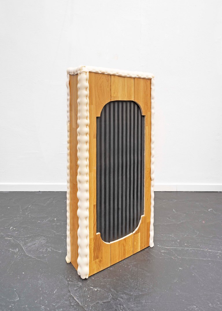 Health shop cord by Miriam Schmitz, 2021, wood, rubber, foam