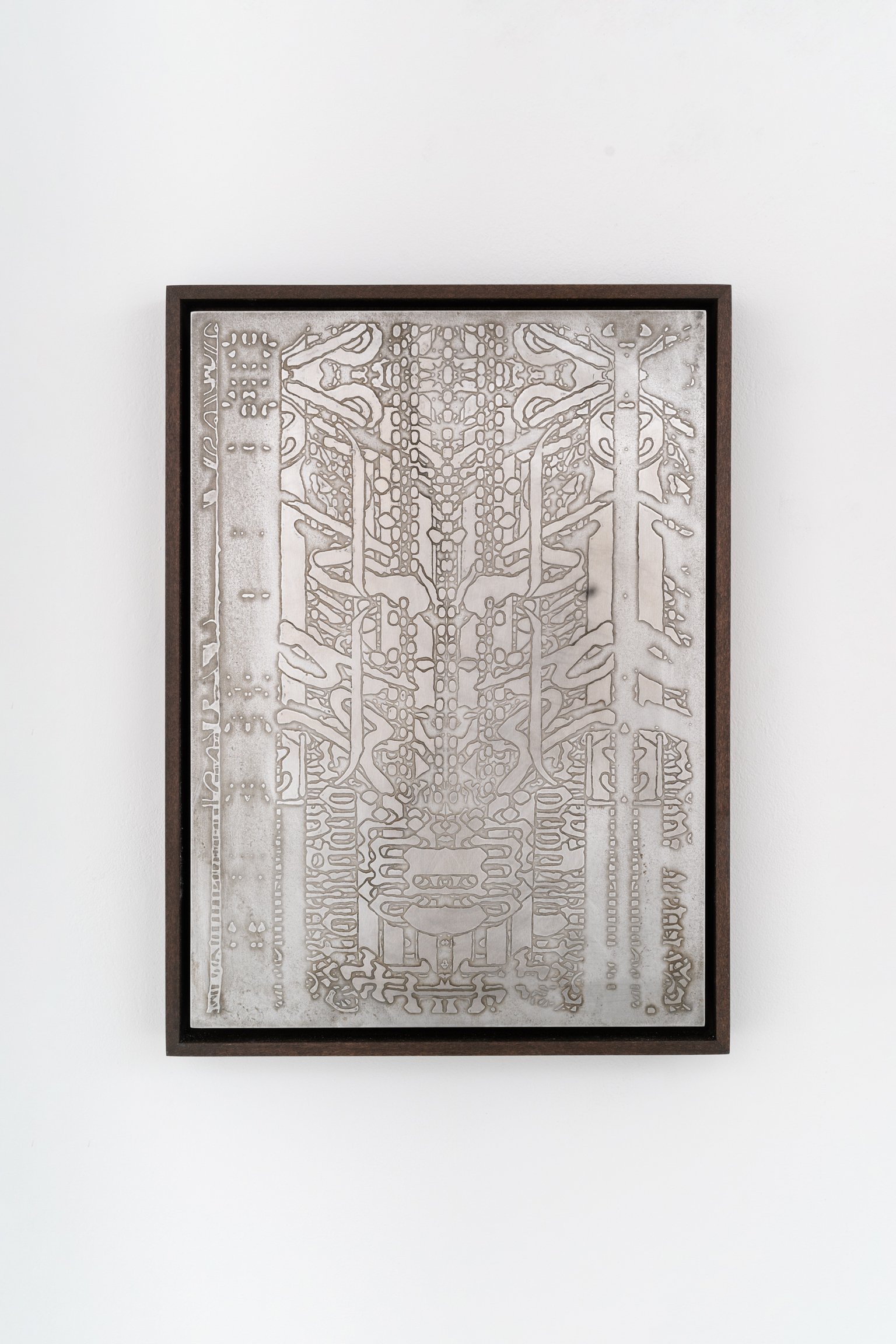 o.T. by Marc Botschen, 2024, etching on aluminum, wooden frame