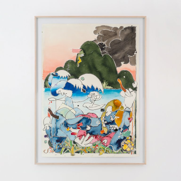GET IN SHAPE GET COLOR II by Ulrich Okujeni, 2023, ink and acrylic on Bütten
