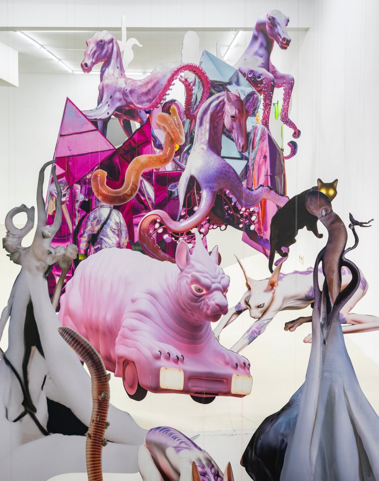 My strange harvest will taste sweet again by Iris Helena Hamers, 2023, UV print on alu dibond, braided fishing line