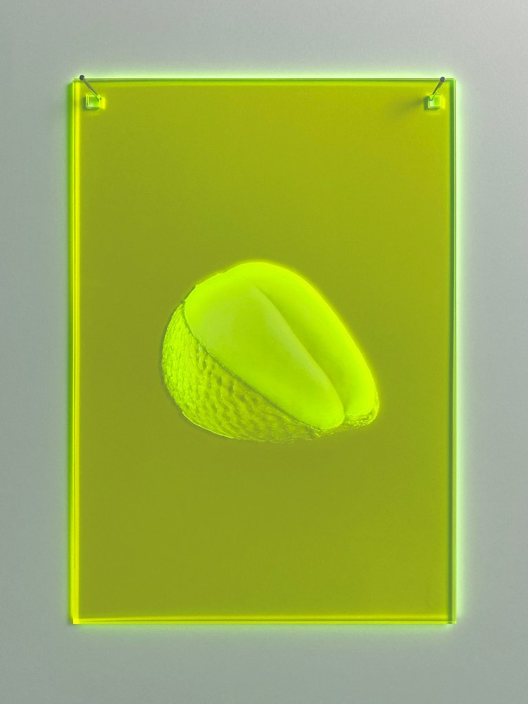 Mnemonic 105 by Susi Gelb, 2022, laser engraving on fluorescent plexiglas