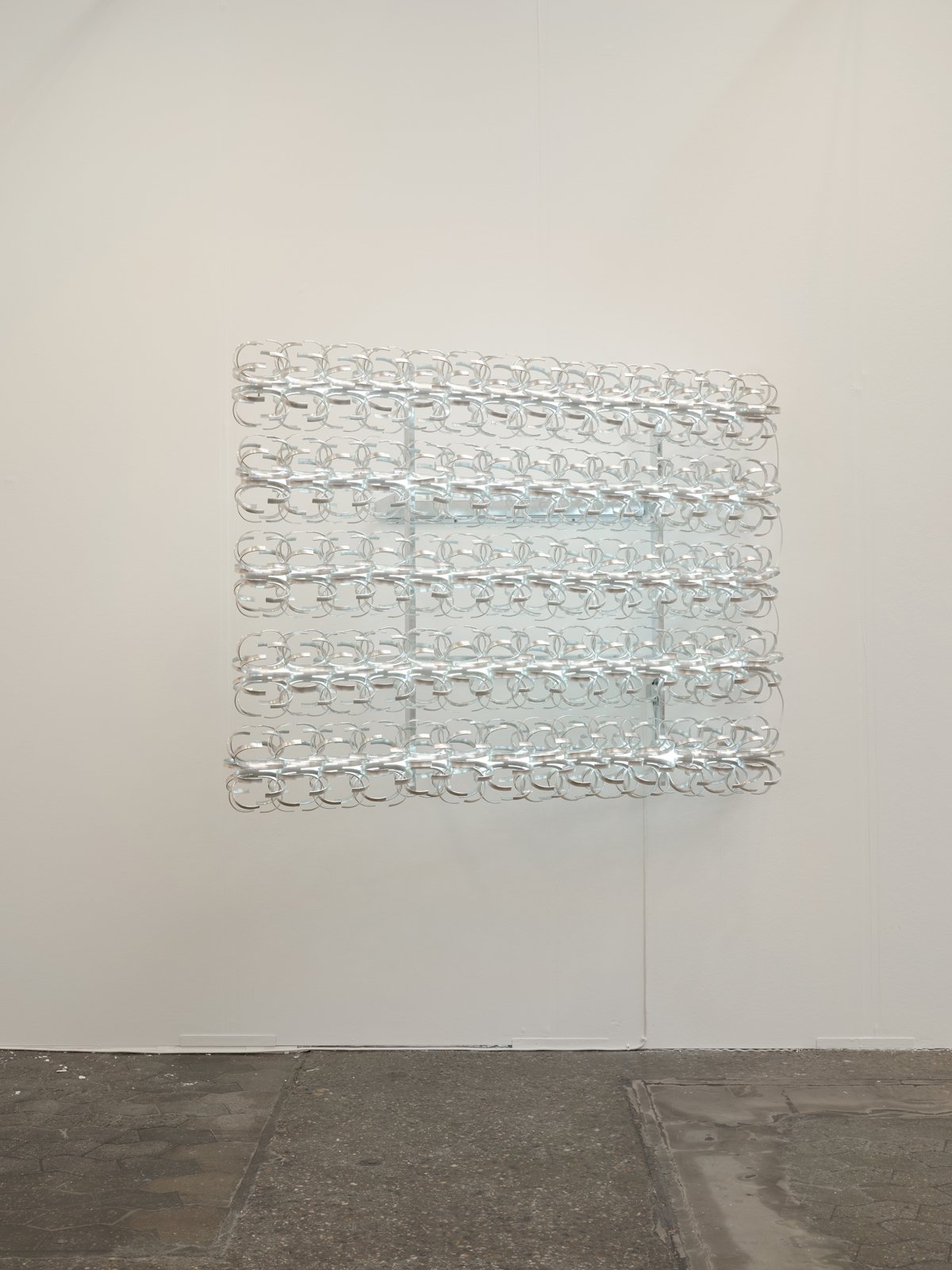 Gatekeeper by Emil Walde, 2026, galvanised steel, aluminum, fluorescent tubes, cables