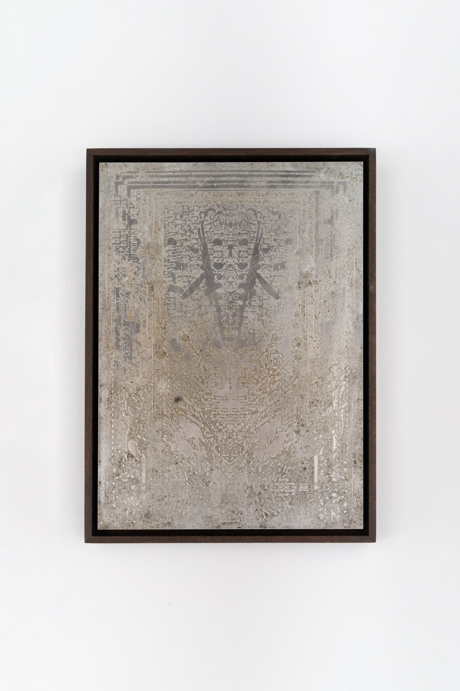 o.T. by Marc Botschen, 2024, etching on aluminum, wooden frame