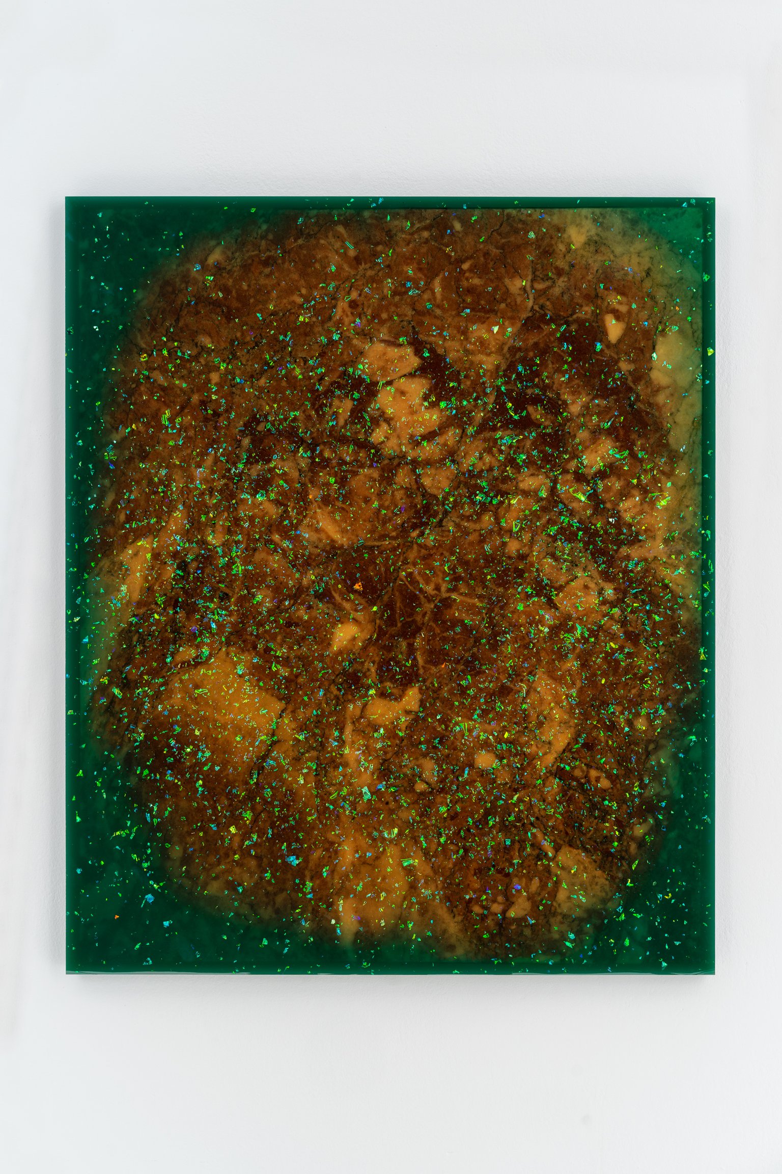 Mount Petrol (Seagreen, Peru, Saddlebrown) by Nino Maaskola, 2023, red marble, synthetic resin, synthetic metal leaf