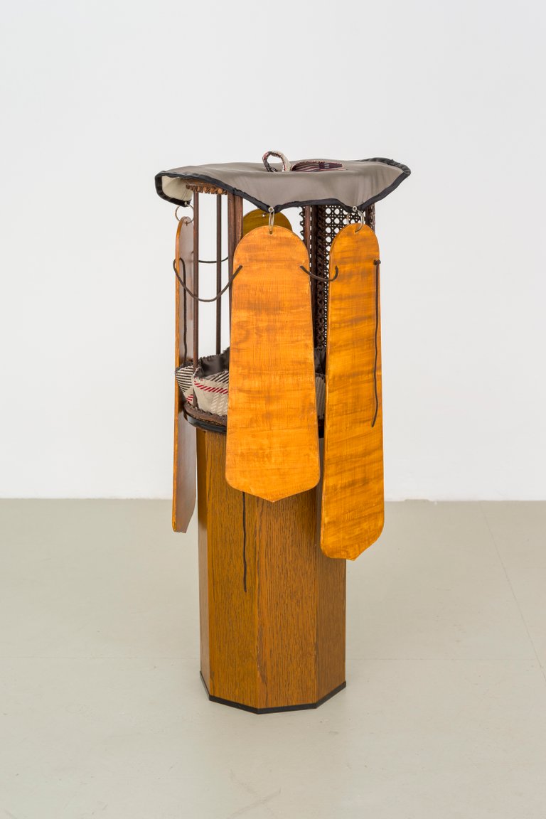 Beneath Jasmine by Miriam Schmitz, 2023, WOOD, FOAM, FABRIC, ACRYLIC PAINT, SPLIT RINGS