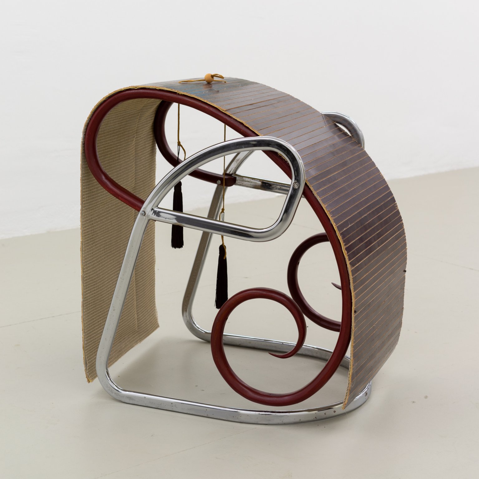 Sororal, yet drolatic by Miriam Schmitz, 2022, steel, wood, leather, plastic, bamboo