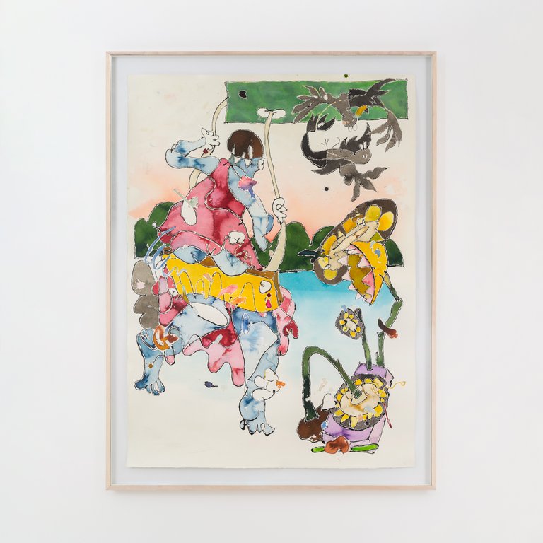 GET IN SHAPE GET COLOR I by Ulrich Okujeni, 2022, ink and acrylic on Bütten