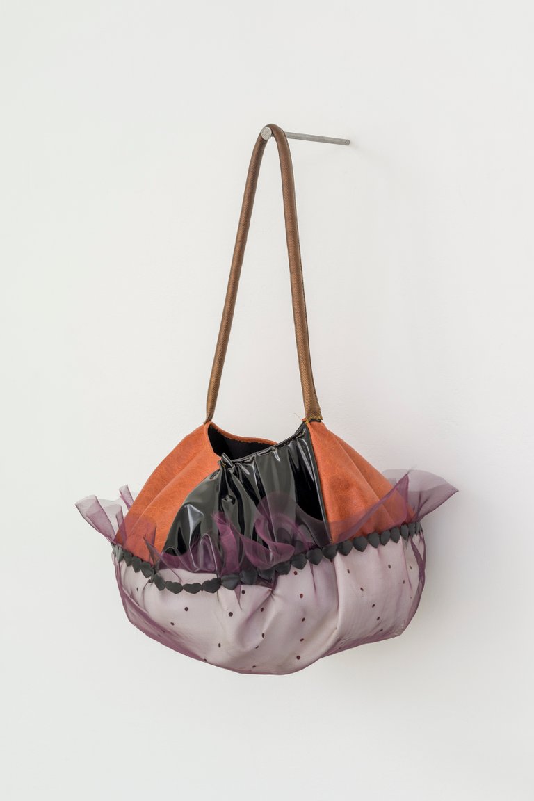 Poche Pompadour by Miriam Schmitz, 2023, fabric, artificial leather, latex, paper