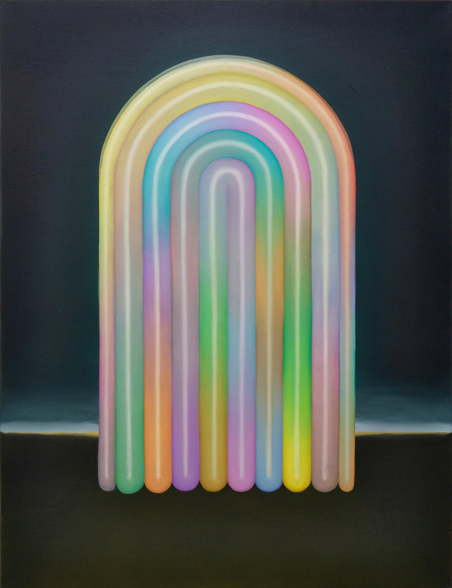 Pearly gates appearing on a field at night