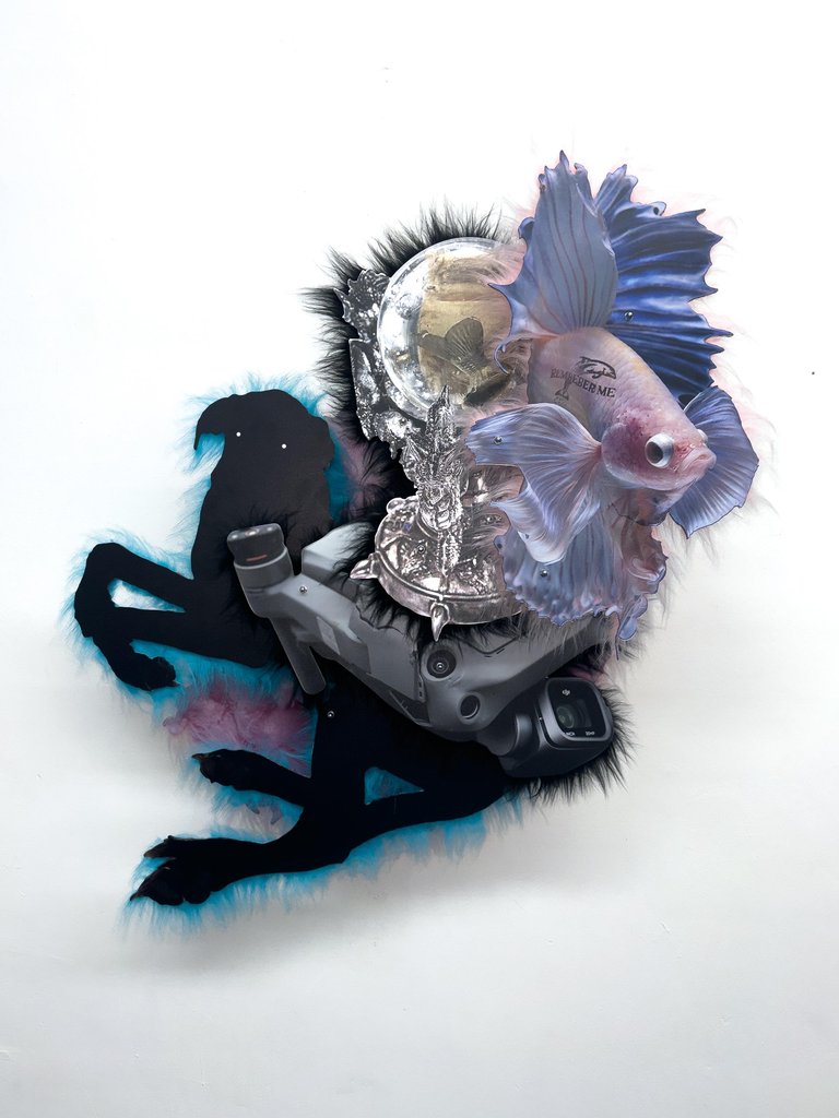 Eclipse by Iris Helena Hamers, 2025, UV print on aludibond, aluminum, steel, faux fur