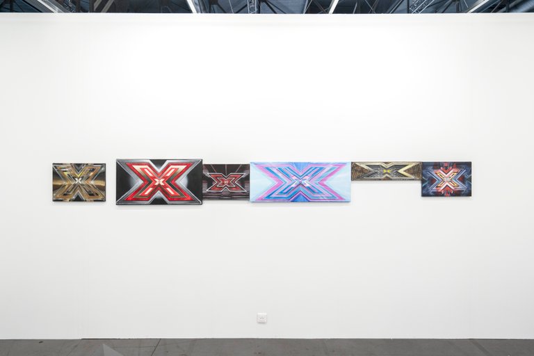 X-Factor by Matt Muir, 2024, multi-panel installation, acrylic on canvas, installation view