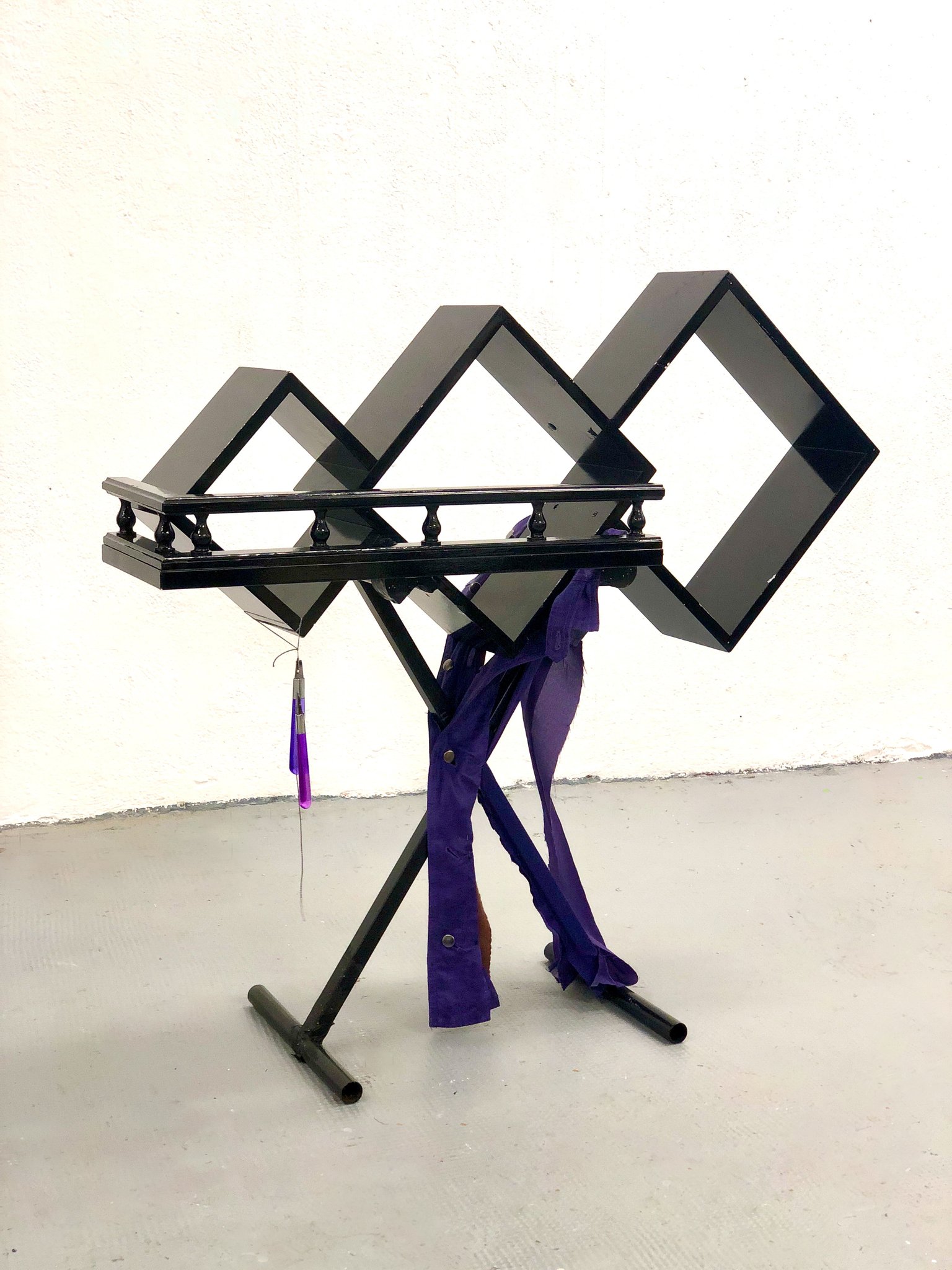 Promesse du bonheur by Miriam Schmitz, 2025, wood, steel, fabric, plastic, varnish