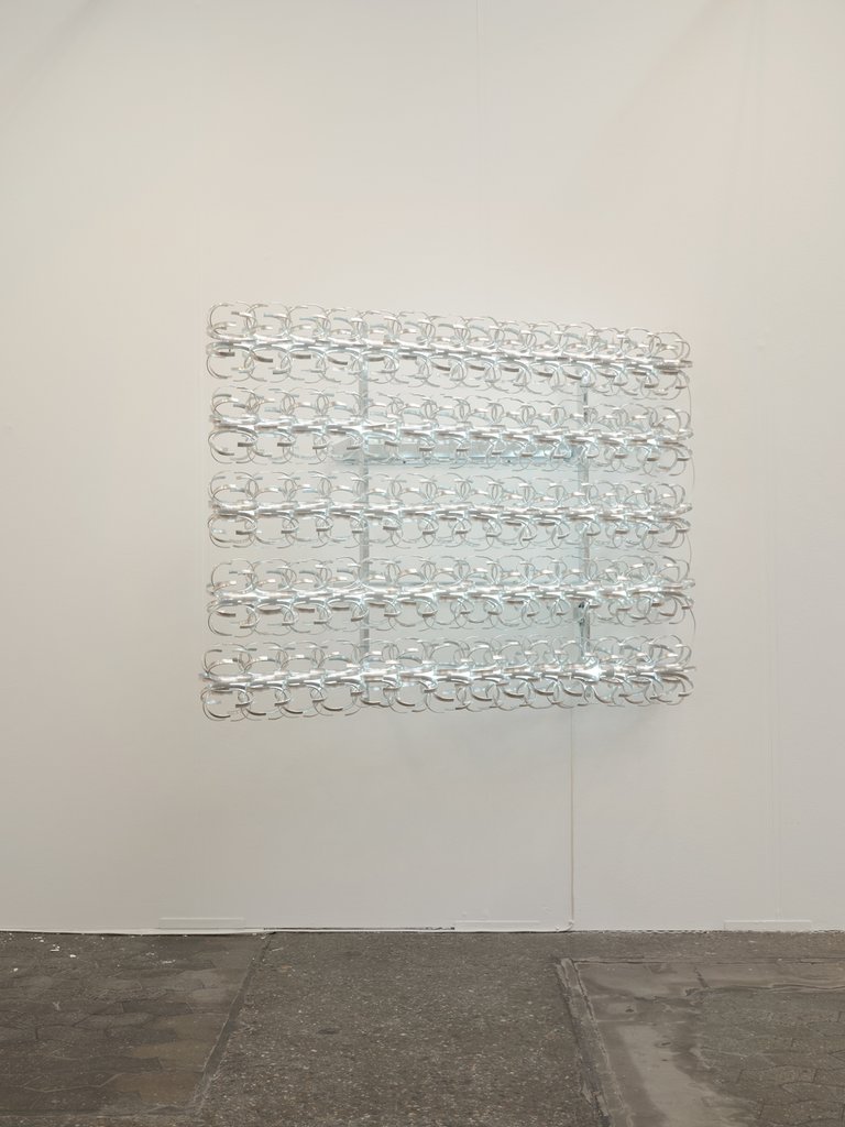 Gatekeeper by Emil Walde, 2026, galvanised steel, aluminum, fluorescent tubes, cables