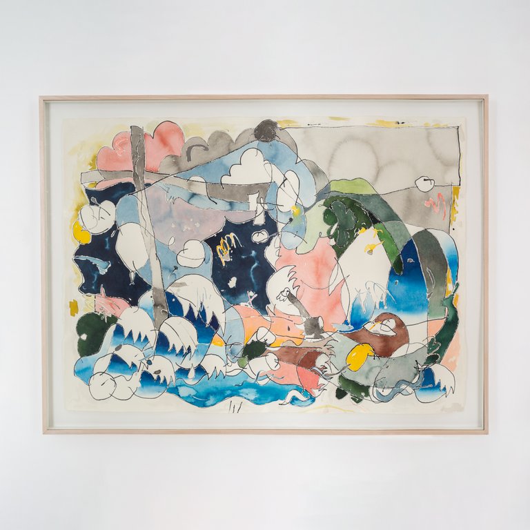 Surf or fail by Ulrich Okujeni, 2022, ink and acrylic on Bütten