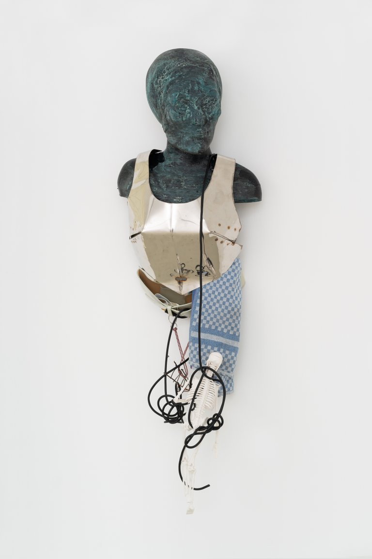 Marienetta Strozzi 1 by Magdalena Frauenberg, 2024, PLA, bronze coating, stainless steel, cable, fabric, plastic