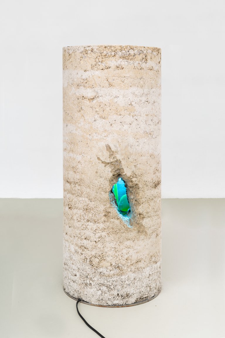 Core 02 by Susi Gelb, 2021, rammed earth, lava lamp, metal, cable