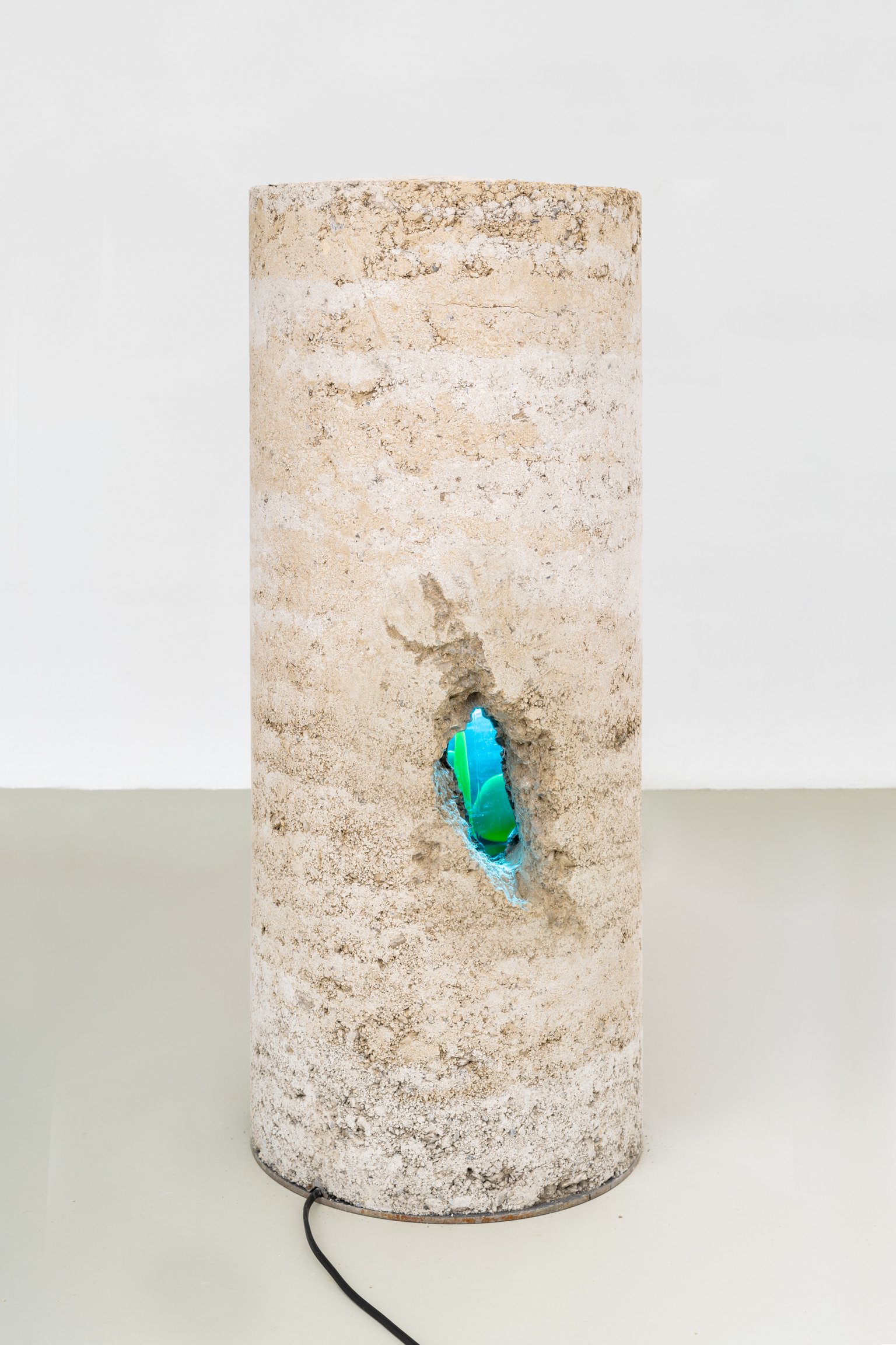 Core 02 by Susi Gelb, 2021, rammed earth, lava lamp, metal, cable