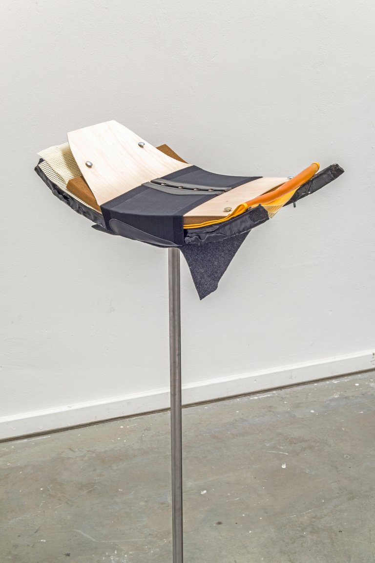 Comfi long hair massage by Miriam Schmitz, 2019, plastic, foam, fabric, wood, plaster, steel